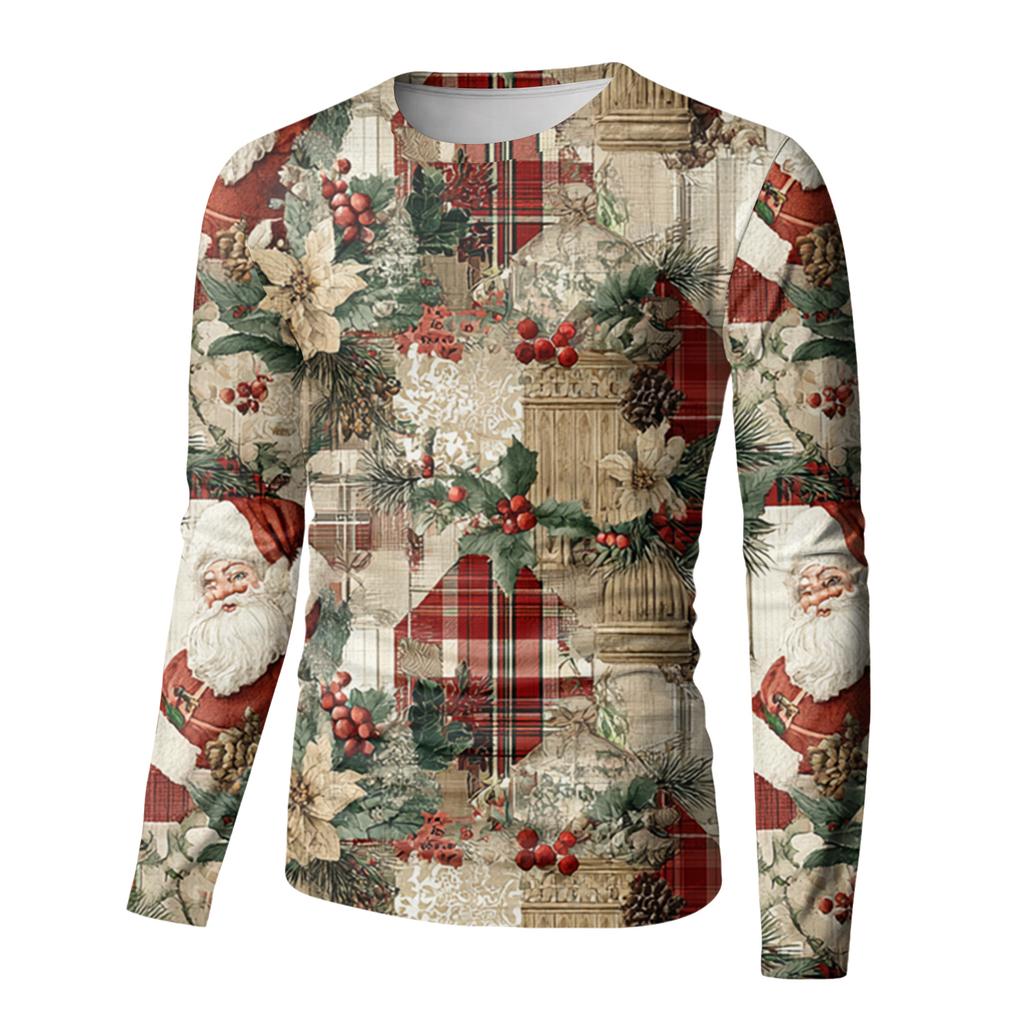Men's Fashion Printed Round Neck Long Sleeve Bottoming Shirt Top
