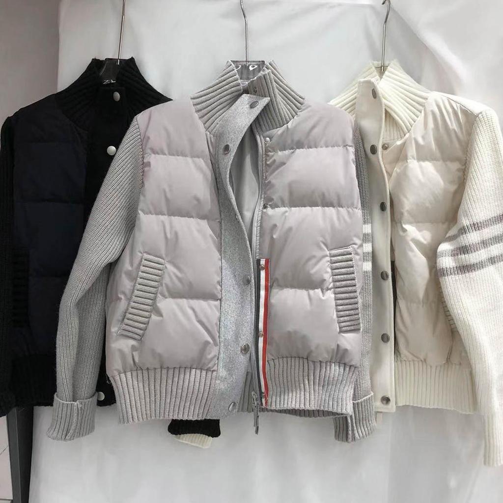 Autumn-Winter Women's Slimming Three-Stripe Color Block Stand Collar Duck Down Jacket