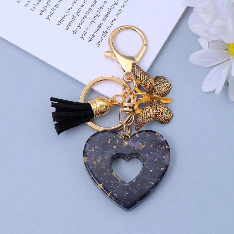 1PC Keyring Creative Butterfly Tassel for Wallet Handbag Love Heart Car Key Accessories Resin Keychain Crystal