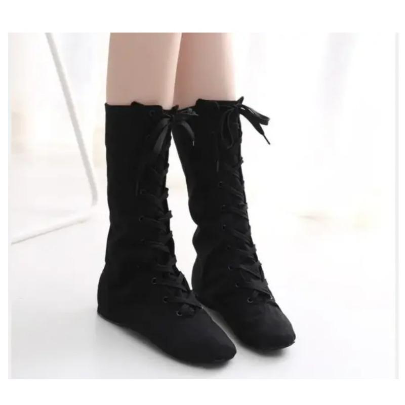 Canvas Dance Boots Lace-up Jazz Street Dance Boot Solid Long Canvas Shoes Dancing Sneakers