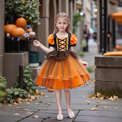 Dziewczęca Sukienka Księżniczki Kostium na Halloween Cosplay Sukienka Czarownicy Bufiaste Rękawy Dynia Tiulowa Spódnica Tutu Dziecięca Sukienka Księżniczki Tiulowa Spódnica