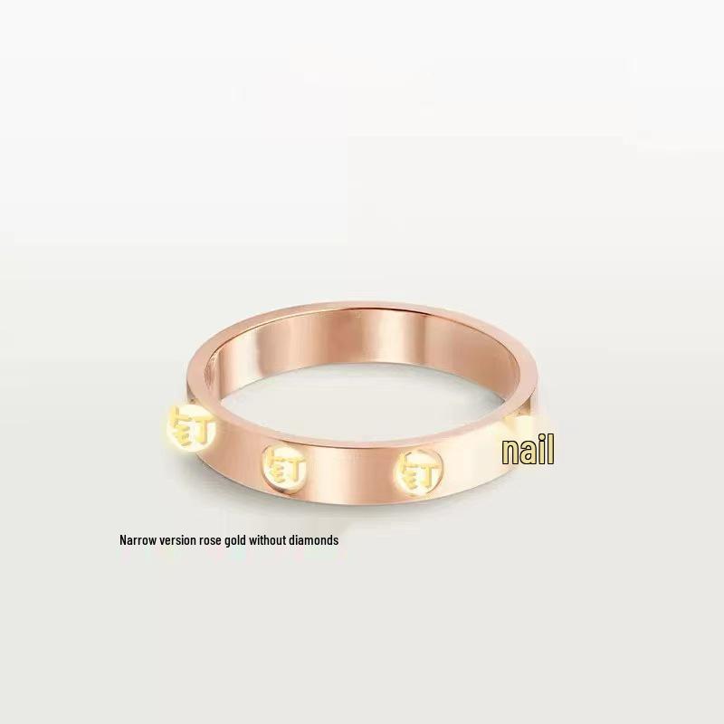 Classic LOVE Ring: 18k Rose Gold Narrow Band - Options with No, Single, Three, or Full Diamonds for Men’s and Women’s Couple Wedding Bands.