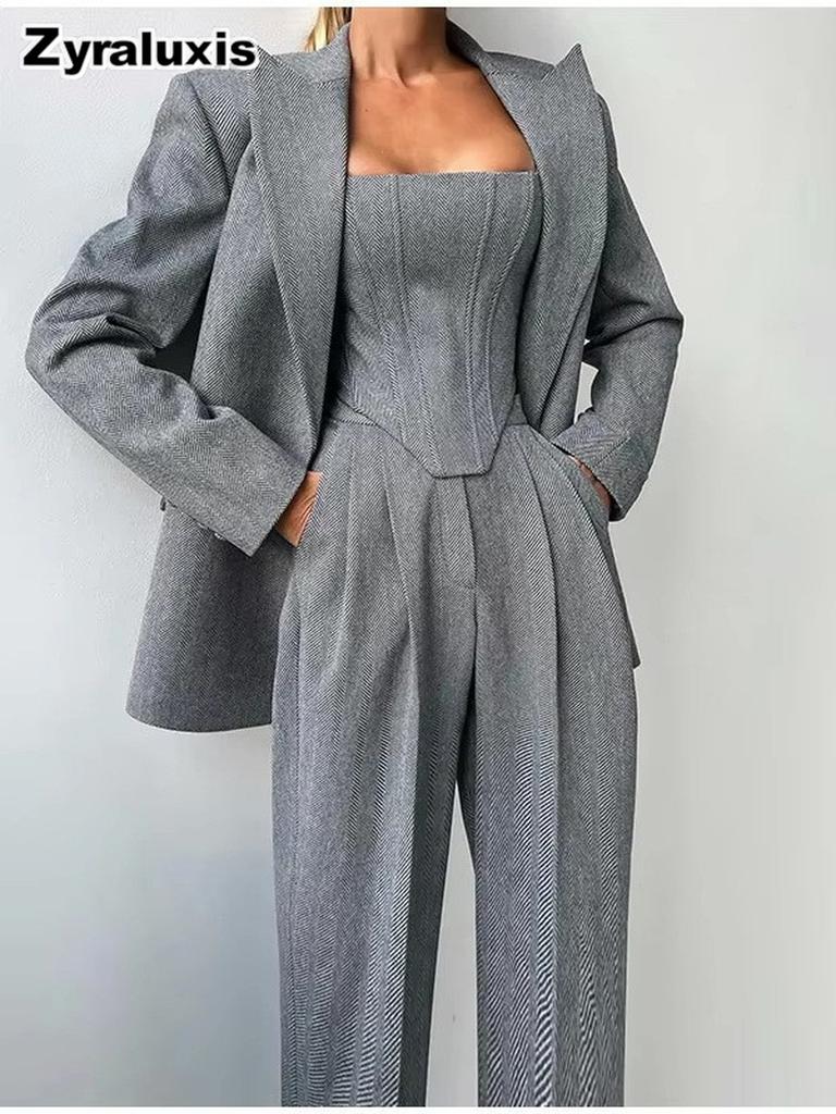 New Arrival - Women's Fashion Casual Set, Women's Suit Jacket Coat Pants Three Piece Outfit