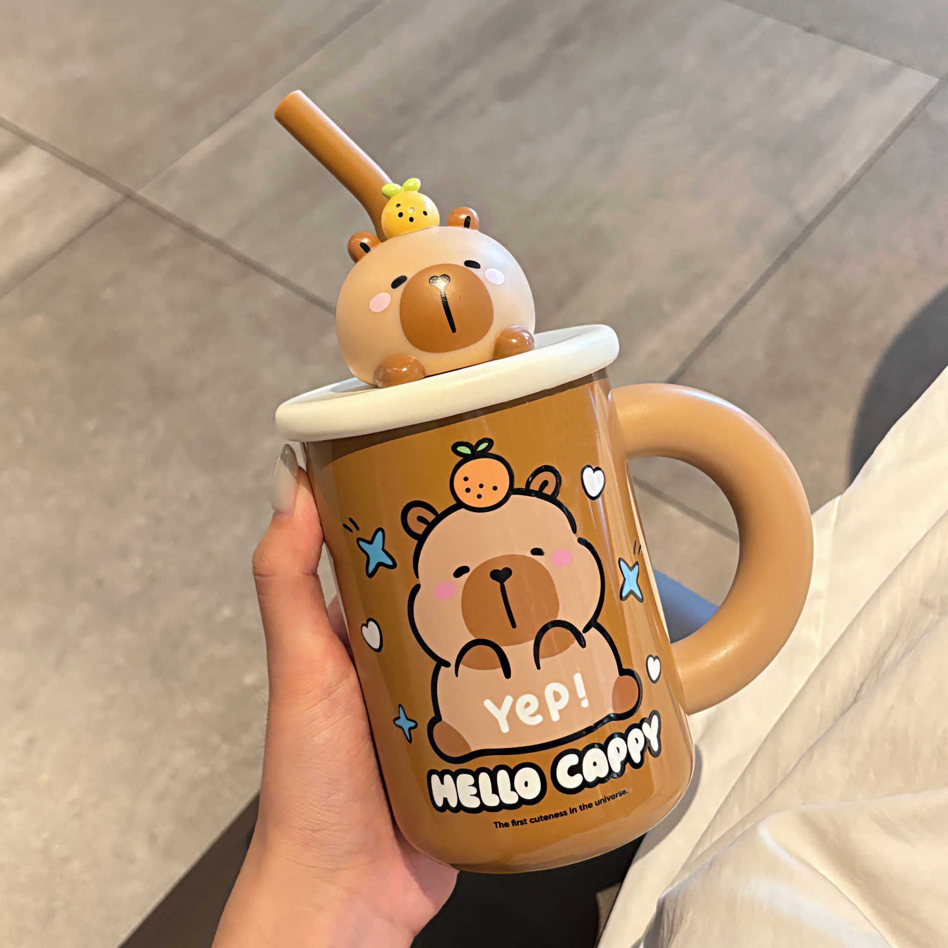 Термокружка с капибарой для девочек, высокая ценность, ручка, кружка, нержавеющая сталь 316, офисная, с трубочкой, для кофе capybara
