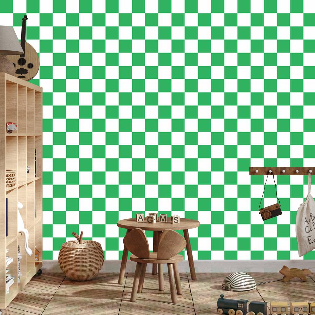 Green and White Checkerboard Wallpaper for Living Room and Bedroom 50x1000
