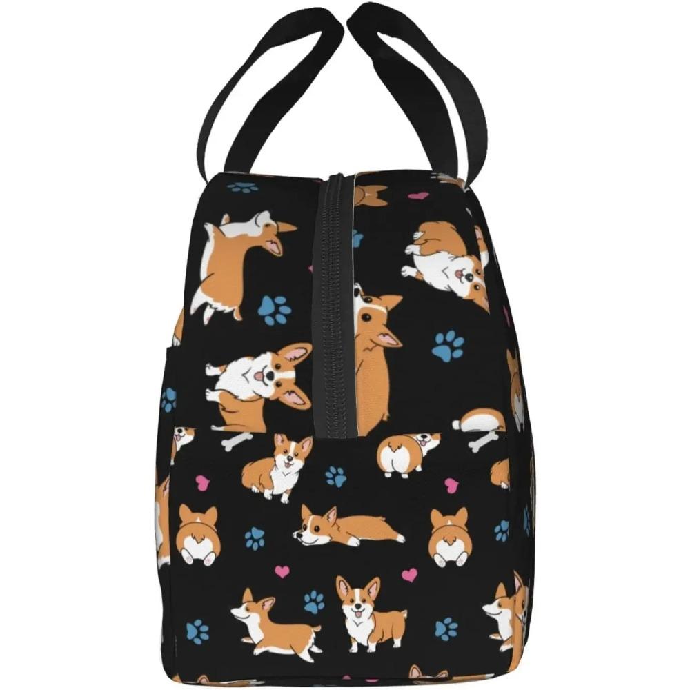 Corgis Paw Hearts Print Insulated Lunch Bag for Girls Kids Women Thermal School Picnic Box Washable Reusable Meal Pail Durable