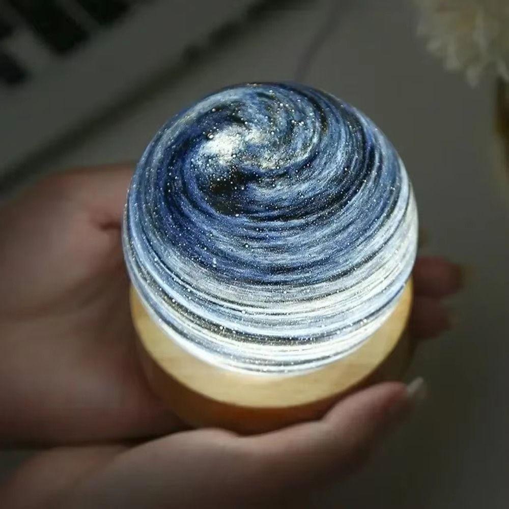 With Wooden Stand 80MM LED Night Light Luminous Glass Sphere Crystal Ball Bedroom