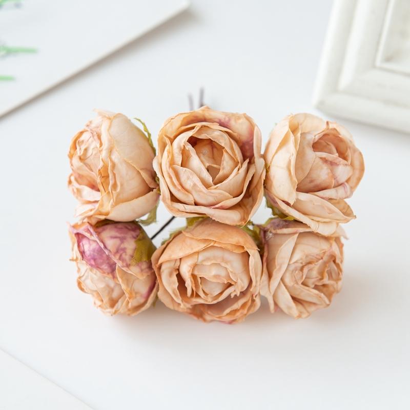 6Pcs Artificial Flowers Fake Silk Rose For Christmas Wreath Accessory Home Floral Arrangement Wedding Bridal Bouquet Decoration