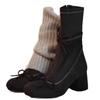 Sheepskin version~ Korean daughter bow thin boots women's comfortable round head sleeve thick heel Martin boots fashion boots