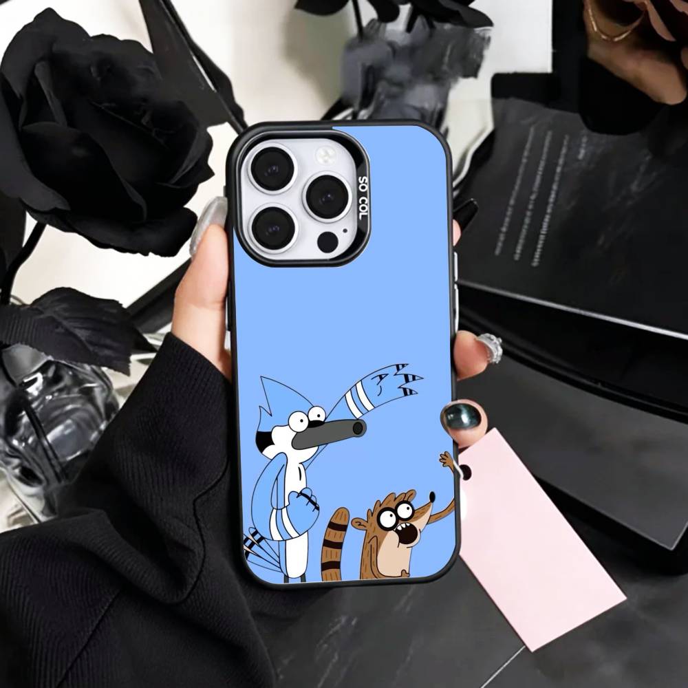 

Lazy M-Mates M-Mordecai and R-Rigby Phone Case For iPhone17,16,15,14,13,12,11 Plus,Pro Max Colored Silver Plated Inside Cover iPhone15pro