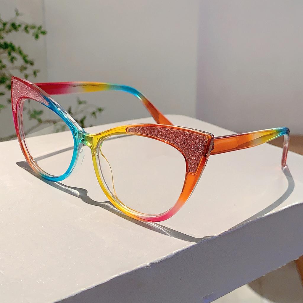 Colorful Trends Bling Frame Women Popular Fashion Cat Eye Eyeglasses Stylish Brand Decoration Po Ladies Glasses