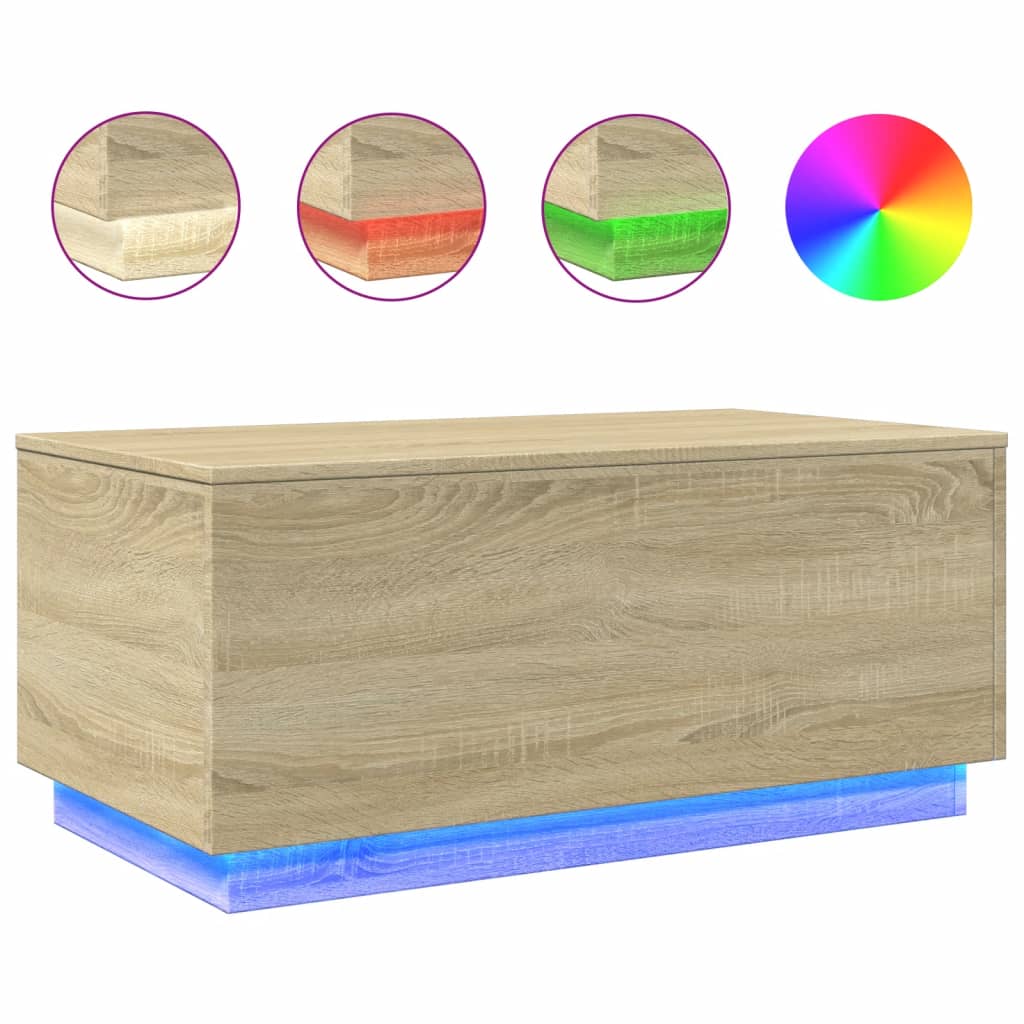  Coffee Table with LED Lighting, Sonoma Oak, 90x50x40 Cm