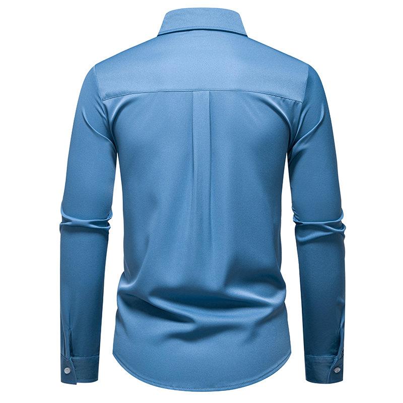 Autumn Men's Fake Tie Long Sleeve Shirt Men New Fashion Special Design Solid Shirts Male Versatile Casual Social Wedding Party