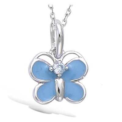[N5345] - Blue 'Butterfly' Silver Pendant (rhodium-plated) - 9x8 Mm
