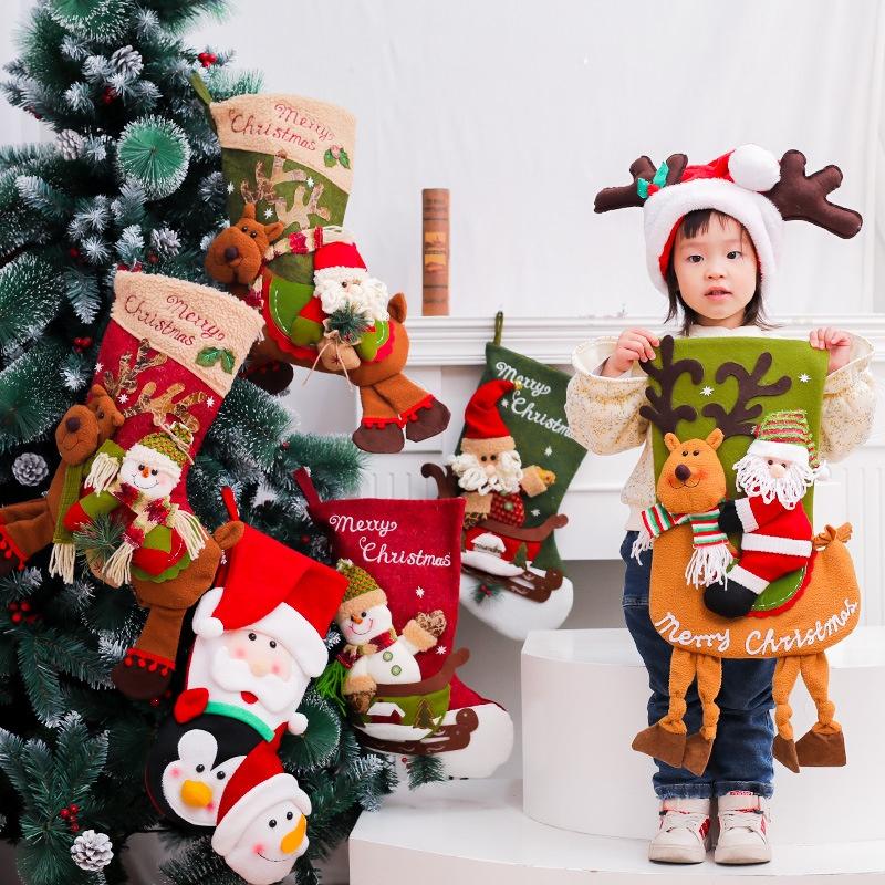 Christmas Decoration Riding Deer Old Man Snowman Gift Socks Children Christmas Gift Socks Window Pendant