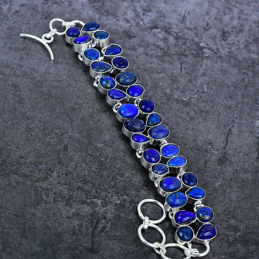 Lapis Lazuli Ethnic 925 Sterling Silver Bracelet7-8" R3f13