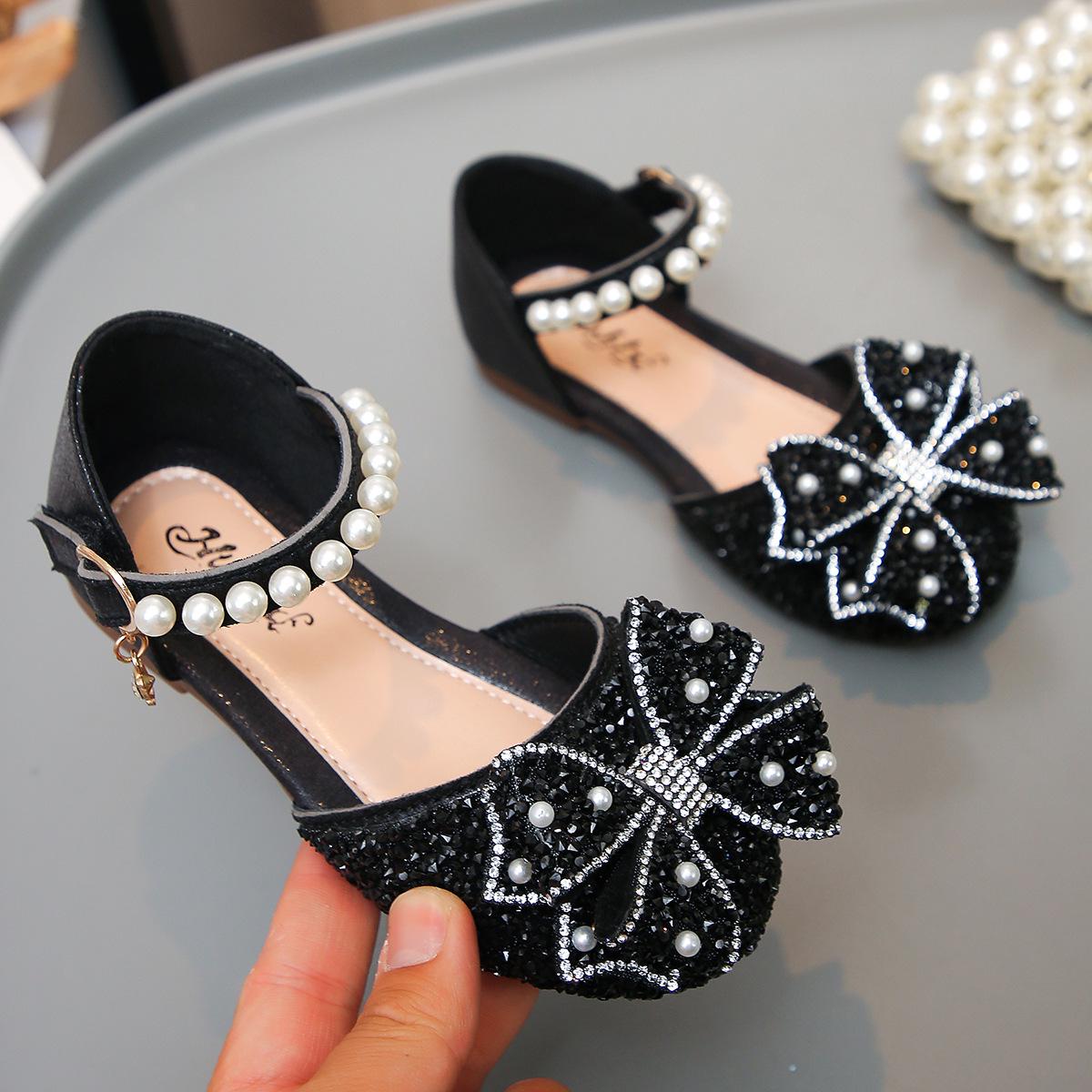 Girls Summer Pearl Bow Rhinestone Flat Slippers 24/15cm