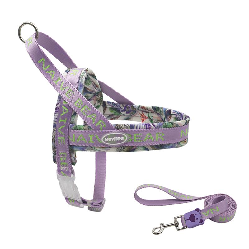 Colorful Floral Printing Padded Harness for Dogs Adjustable No-pull Nylon Pet Walking Training Vest for Small Medium Large Dogs