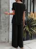 Women's Casual Fashion Solid Color Short Sleeve Long Pants Set