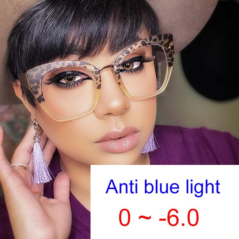 Glasses Female Blue Light 0 Cat's Blocking Eye Feline Graduate Diopter Ladies Myopia -6.0 To Stylish Optical Oversized Eyewear Vision Prescription