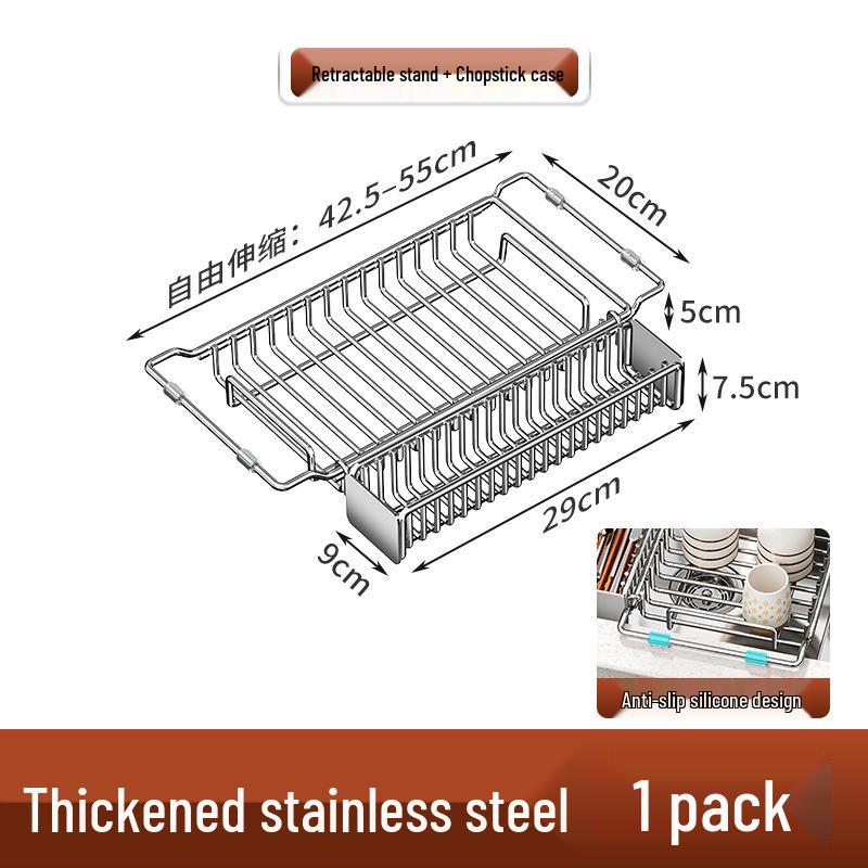 Retractable Stainless Steel Chopsticks Draining Basket & Sink Storage Rack for Kitchen & Fish Tank.