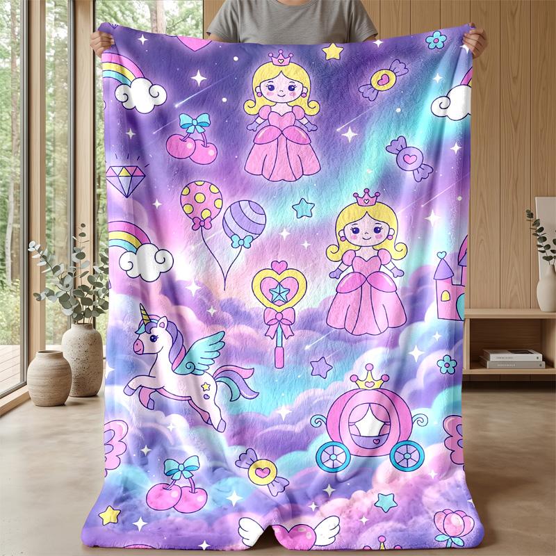 Fairy Pegasus with Rainbow Theme Blanket Lightweight Warm Flannel Blanket Decorative Throw Blanket for Home Decoration