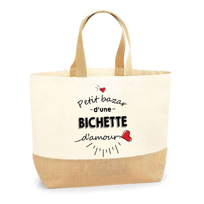 Tote bag en jute - PLANETEE - Petit Bazar Bichette d'Amour - Multicolore - Poignées épaule - Jute naturel, Fabriqué en France
