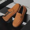 Stylish Yellow Suede Men's Loafers British Style Platform Leather Shoes For Man Comfy Casual Business Shoes Man Chaussures Homme