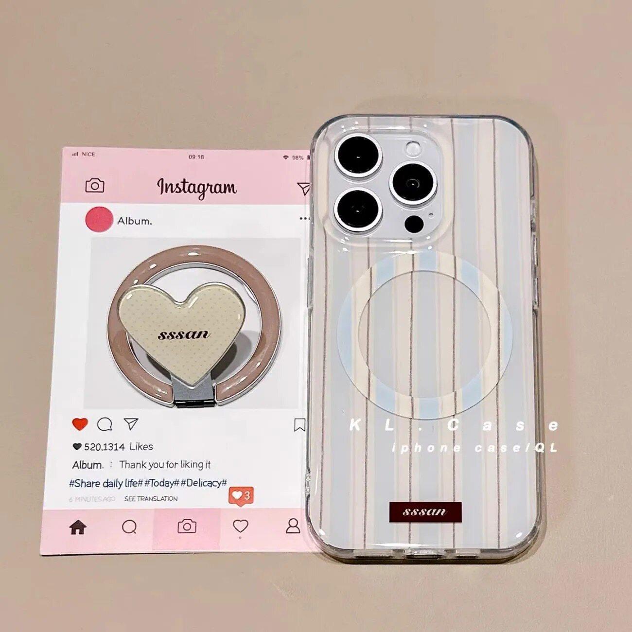 Gradient Heart MagSafe Phone Holder: Foldable, Retractable, Strong Magnetic Suction for Women