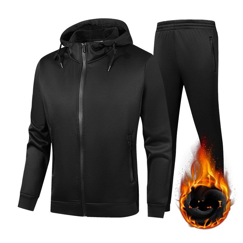 

Cross Border Новый плюшевый толстый повседневный спортивный костюм мужской с капюшоном в стиле толстовки 4XL чёрный