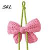 Heart-shaped Car Pendant Crochet Heart Hanging Decor, Knitted Bowknot Love Charm for Rearview Taxi Mirror, Cute Accessory Bag Purse, Valentine's