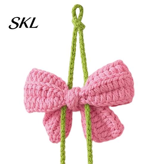 Heart-shaped Car Pendant Crochet Heart Hanging Decor, Knitted Bowknot Love Charm for Rearview Taxi Mirror, Cute Accessory Bag Purse, Valentine's