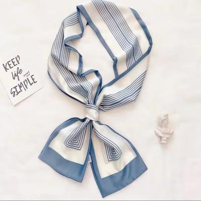 Neues Halstuch Damen Luxus Langer Streifenschal für Frauen Seidenschal Satin Hijab Mode Wickeltücher Haarbänder Schleife Stirnband Bandana