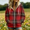 Women's Plaid Print Long Sleeve Hooded Jacket with Pockets and Casual Coat