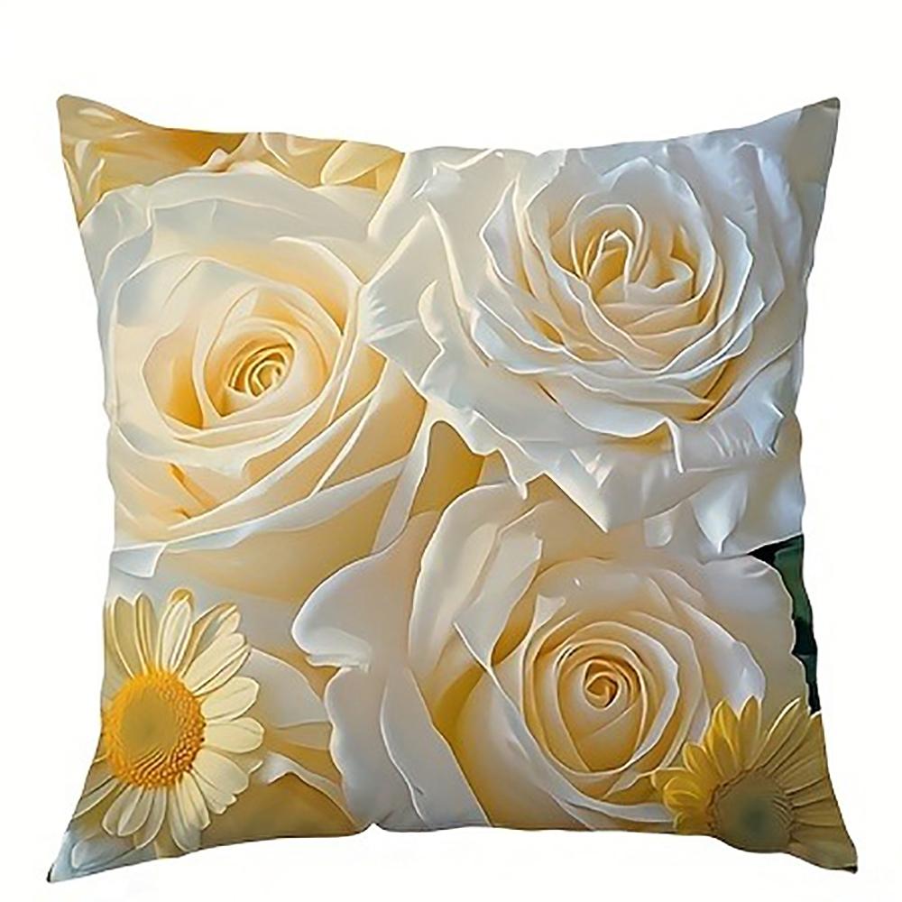 Современная минималистичная наволочка с принтом белых розДекоративная наволочка на подушку для спальни или дивана с молниейМягкая наволочка 45x45cm