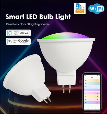 Smart WiFi LED Bulb Voice Control Smart Bulb MR16 WiFi RGB+CW 5W 12V LED Dimmable Lamps Light Bulb APP Remote Voice Control Work