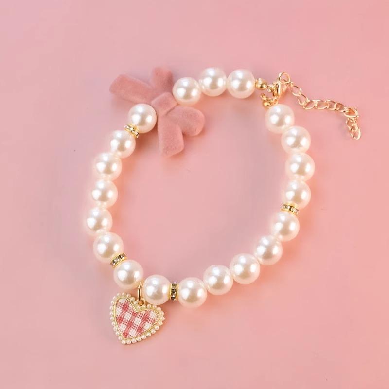 New Series Cat Collar Imitation Pearl Vintage Love Crystal Pendant Neck Ornament Cute Puppy Accessories Also Suitable for Dog