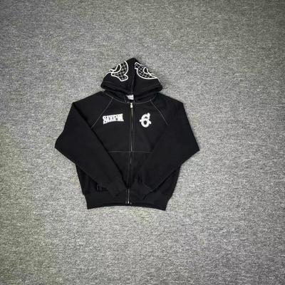 Amerikanischer Trend Unisex Fleece-gefütterter Streetwear-Hoodie mit gesticktem Logo - Lockere Reißverschlussjacke für Herbst/Winter