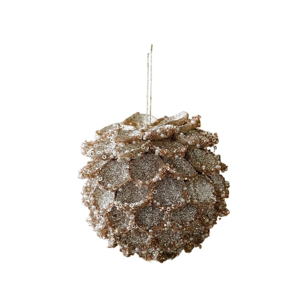 Christmas Foam Hanging Ornaments with Flocked Petal Balls and Pinecone Shapes for Holiday Party Decor