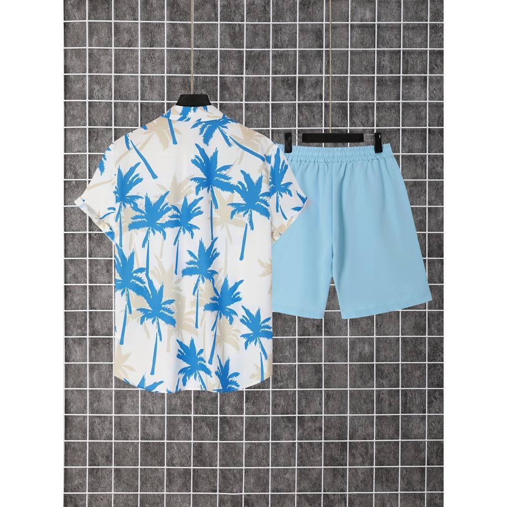 Men's Short-sleeve Shirt Printed Vacation-style Shirt Hawaiian Shirt Set Men's Fashion Loose Shirt and Shorts Set