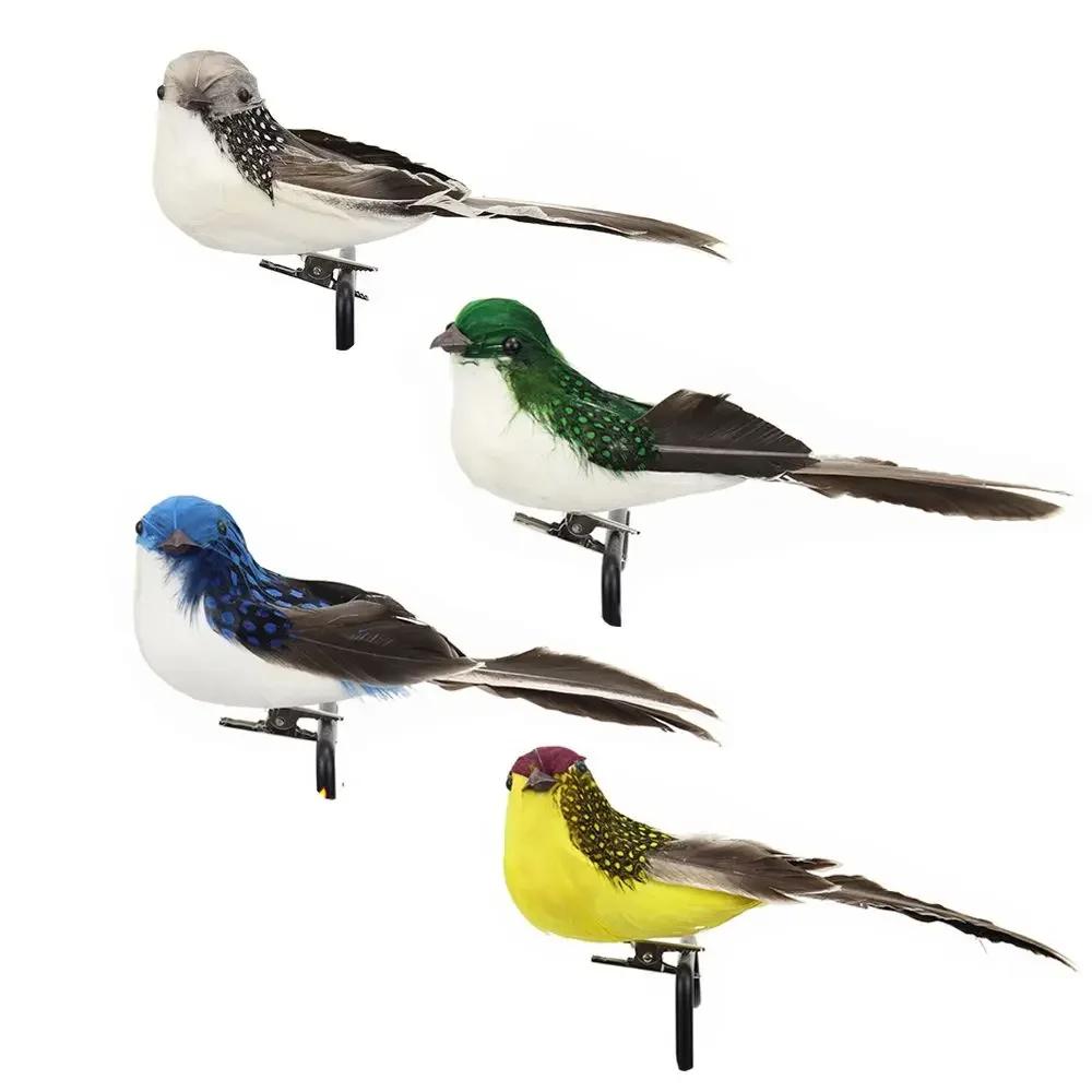 For New 2Pcs Artificial Birds Lifelike Parrot Model Garden Lawn Yard Ornaments Landscape Fake Feather Birds Figurines Home Decor
