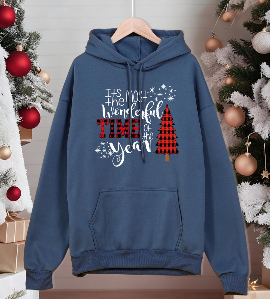 Creative Christmas Time Tree Pattern Hoodies Men All-Match Pocket Streetwear Fashion Loose Hoody Fleece Autumn Pullovers