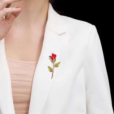 Copper Red Pink Rose Flower Brooches Women Men Gifts Fashion Metal Plant Enamel Wedding Party Banquet Brooch Lapel Pins