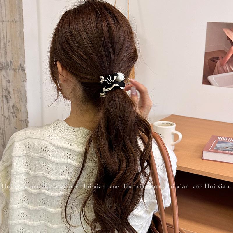 High-elasticity Retro Pearl Hair Tie, Fresh Lace Small Intestine Hair Band, Simple Ponytail Hair Tie