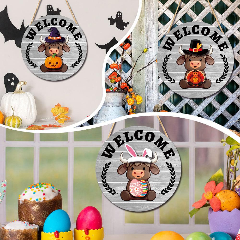 MZ982 3D Interchangeable Wooden Listing - Holiday Decoration DIY Cow Pendant with Changeable Outfits and Accessories