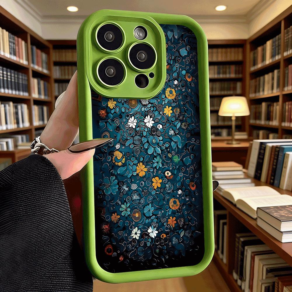 Teal Floral Abstract Art Soft TPU Phone Case for iPhone 17 16 15 14 13 12 11 Pro Max Plus Shockproof Anti-Slip Cover