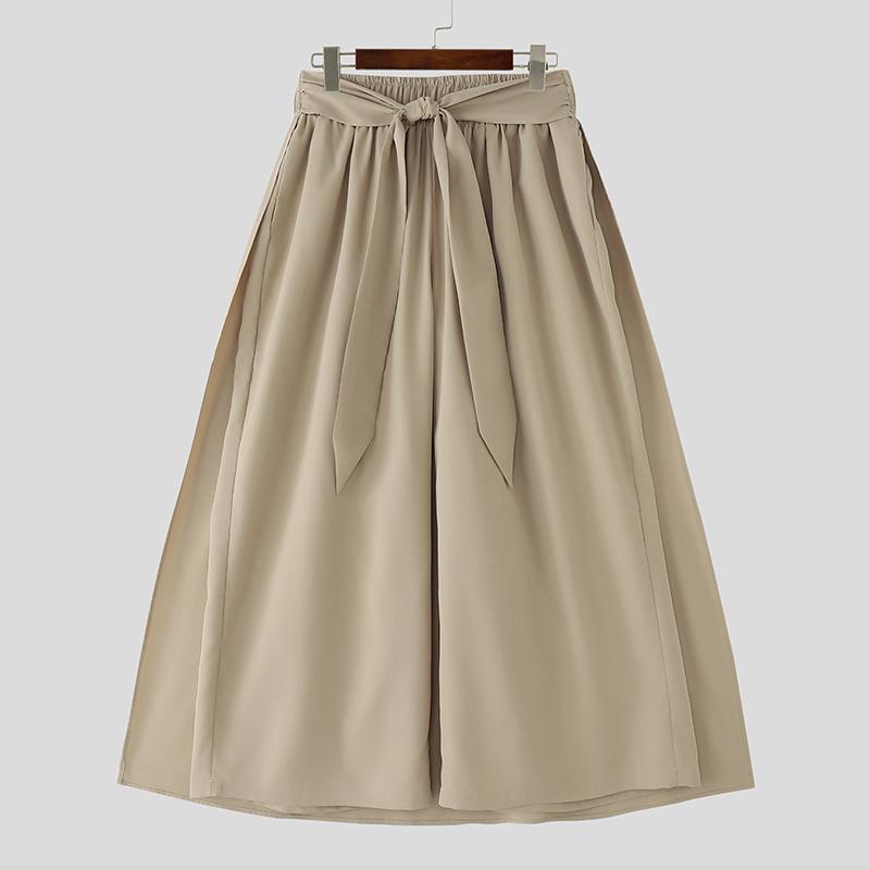 

INCERUN Мужские многослойные брюки Повседневные эластичные брюки с закручивающейся талией Длинные брюки с широкими штанинами 5XL хаки