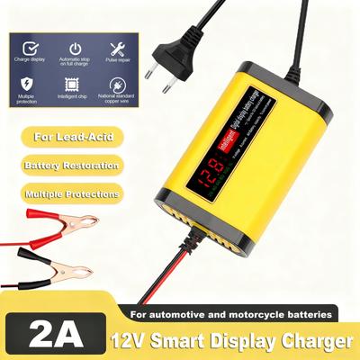 12V 2A Smart Digital Display Charger Upgraded Motorcycle Car Battery Lead-Acid Battery Repair Voltage Stabilization Protection