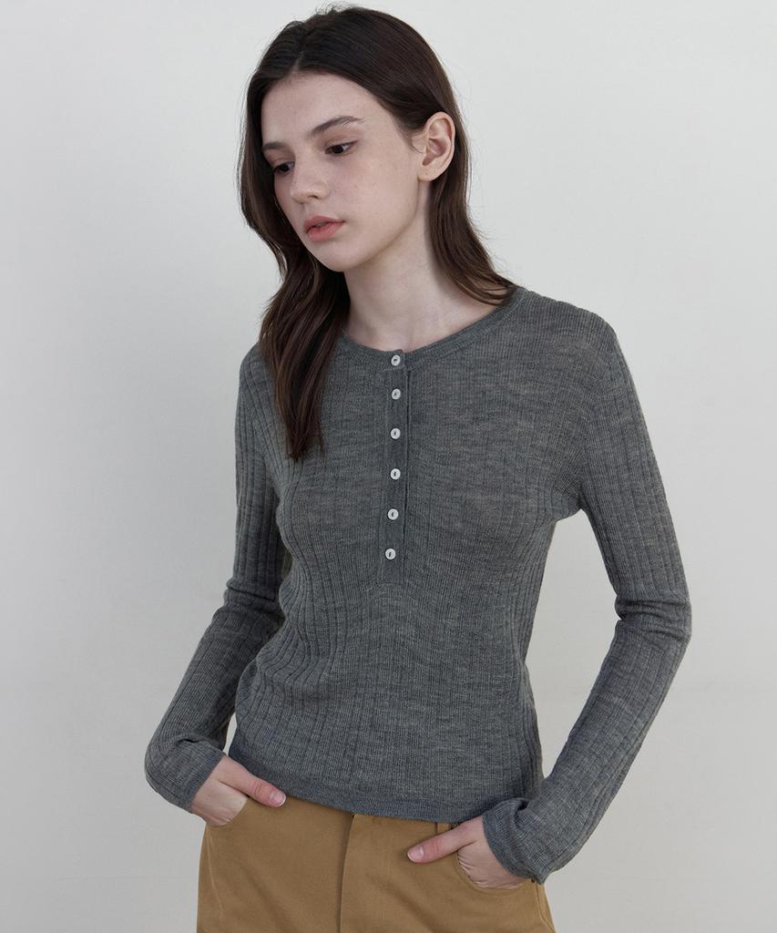 WEDNESDAYOASISFORWOMEN Vero Ribbed Henley Neck Knit_Gray(Wcb6Kn115)
