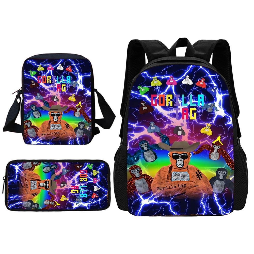 Neuartiger Cooler Gorilla Tag Kinder Schulrucksack mit Umhängetasche Federmäppchen Schultaschen für Jungen Mädchen Bestes Geschenk